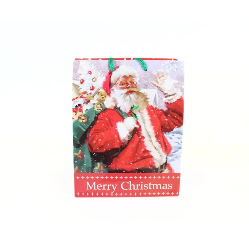 Set of 2 Used Christmas Gift Bags Santa Snowman Reusable Crafting Scrapbooking